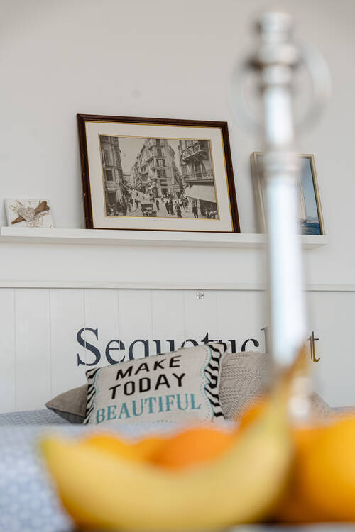 Ferienhaus Schlafzimmer im Sailors look am Meer